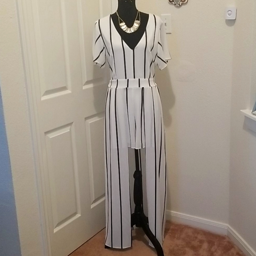 Short Sleeve Maxi Stripped Romper Dress
